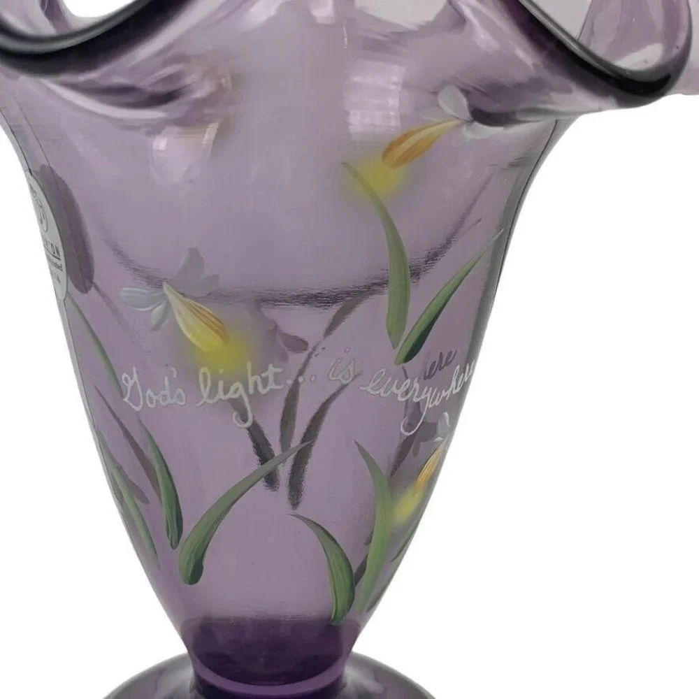 Fenton Fluted Purple Vase Handpainted God's Light‎ is Everywhere Fireflies 6